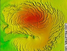 The northern ice cap of Mars shows the extent of the broad spiral patterns.
